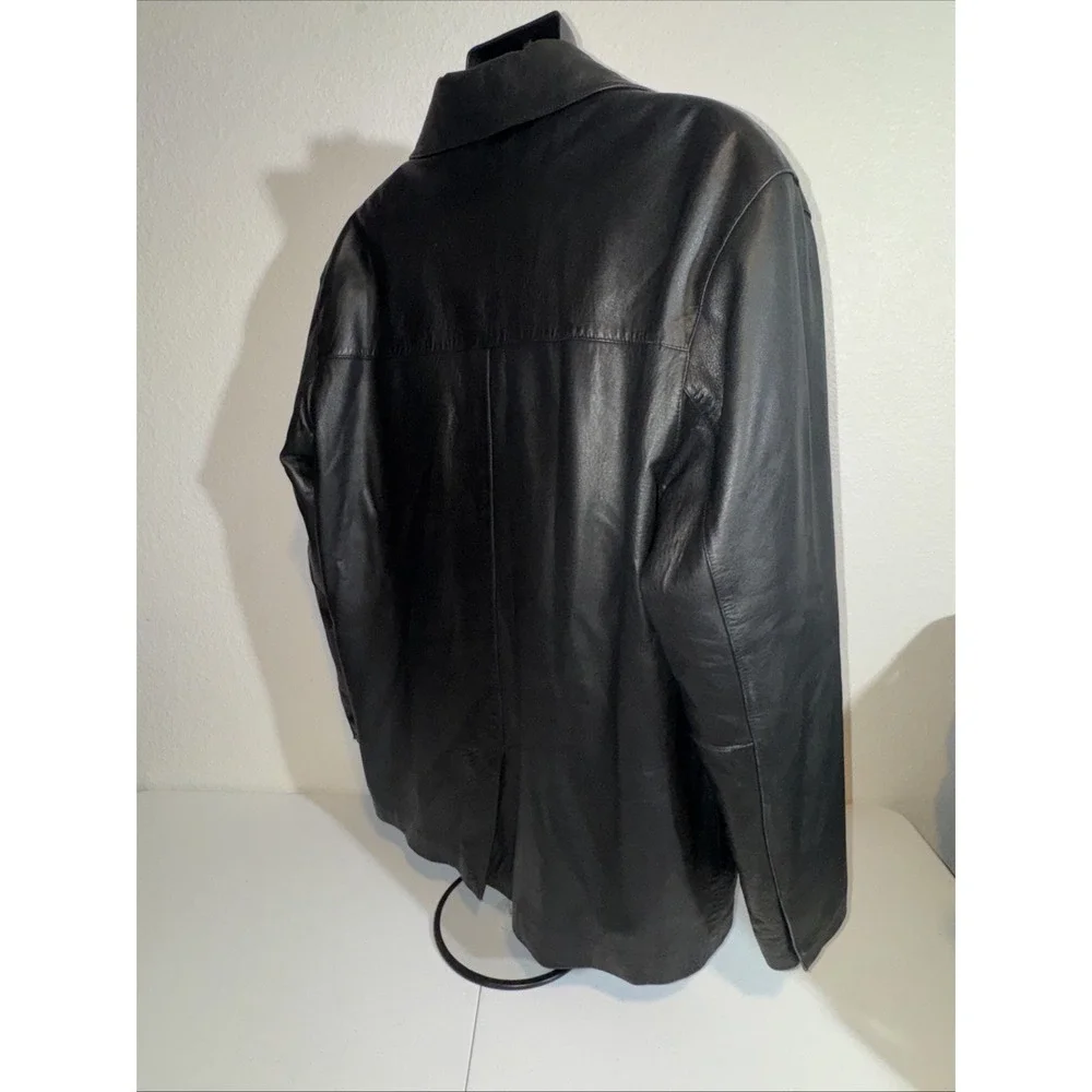 Guess Men's Black Leather Bomber Jacket Size Large Vintage Soft Coat Insulated
